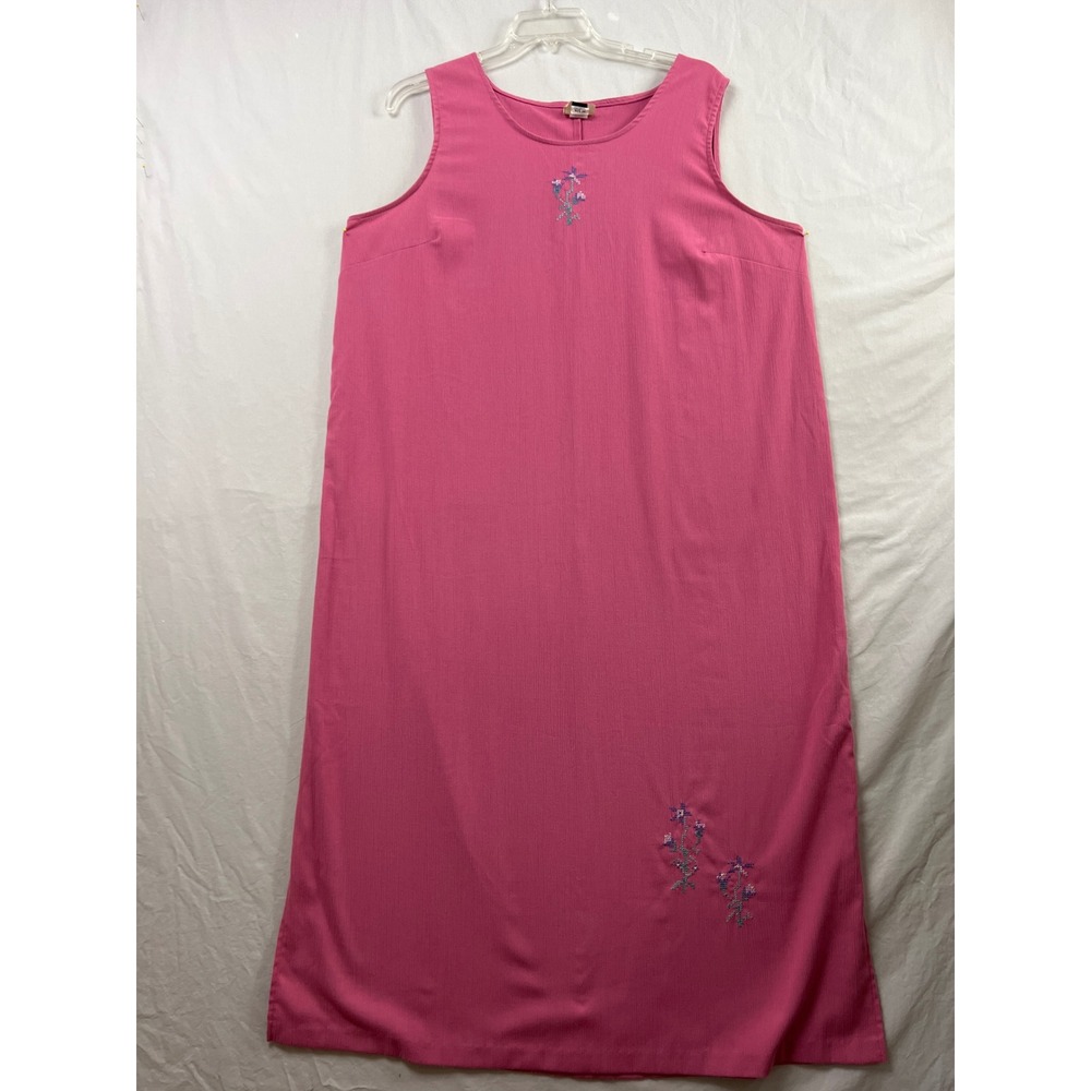 Teddi Maxi Dress Women 2X Pink Floral Embroidered Sleeveless Crepe Shift Maxi